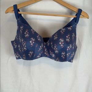Cacique Lightly Lined Balconette Underwire Bra Blue w/ Flowers 40DD